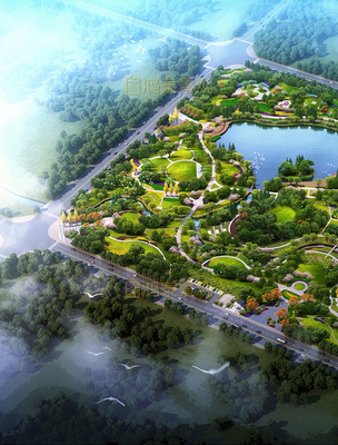 濱河公園環(huán)湖景觀設計鳥瞰效果圖展示