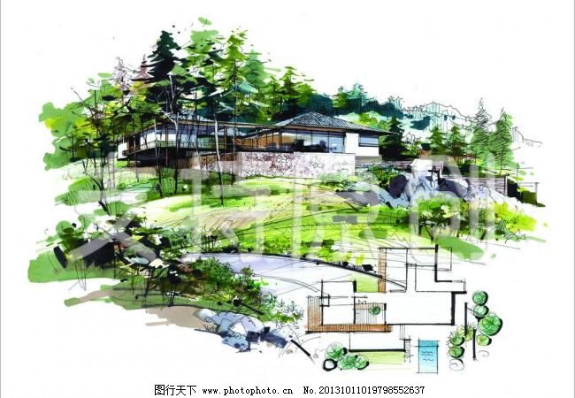 手繪別墅與景觀設計 藝術(shù)與自然的完美融合